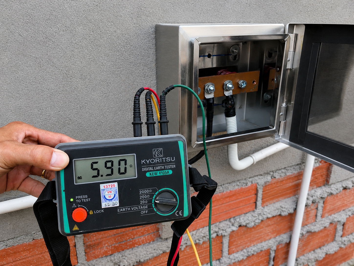 Thiết bị đo điện trở tiếp địa hiển thị kết quả kiểm tra